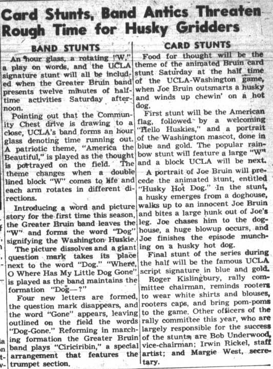 "Band antics threaten rough time" - Washington game, November 14, 1946