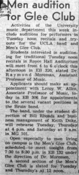 Glee Club and Band auditions, October 1, 1946