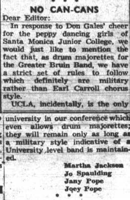 Lack of majorettes letter, October 20 ,1947