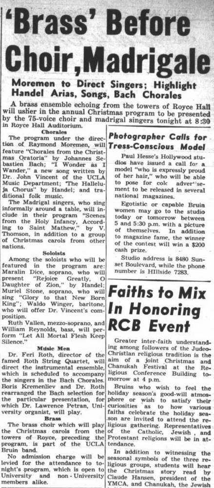 Concert featuring brass and choir, December 15, 1947