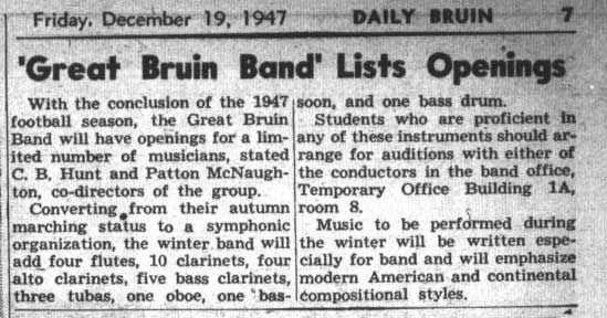 Concert Band announcement, December 19, 1947