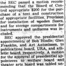 Student Council accepts purchase of tent and construction for band, October 8 ,1947