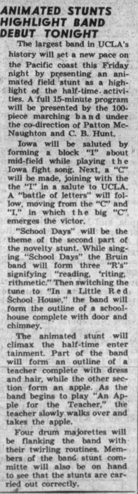 Band's debut at Iowa game, September 26, 1947