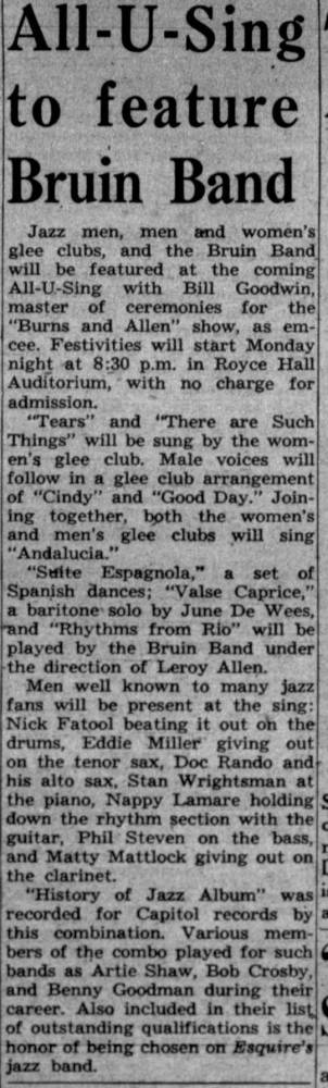 All-U Sing to feature Band, May 26, 1947