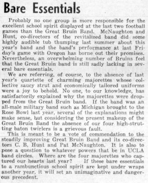 Band lacking majorettes letter, November 15, 1948