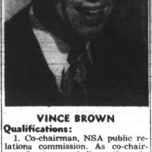 Vince Brown candidate for ASUC President, Drafted Band constitution, May 5, 1948
