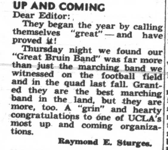 Band praise, "One of UCLA's most up and coming organizations." May 4, 1948