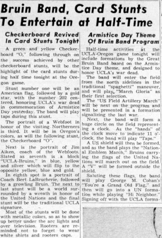 Band at Oregon game, show notes, November 12, 1948