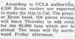 Band leaves Thursday for Cal game, November 3, 1948