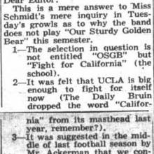 Cliff Cole "Sturdy Golden Bear" response, October 6, 1948