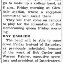 Stanford Band arrives for Homecoming, October 14, 1948