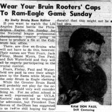 Article suggests Band plays at Rams vs. Eagles game, December 14, 1949