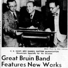 Band to feature new works, photo with Roy Harris. March 17, 1949