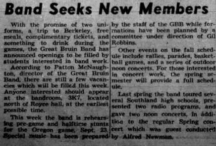 Band seeks new members, September 13, 1950