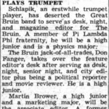 Schlapik leaves Band to become Daily Bruin editor, January 6, 1950