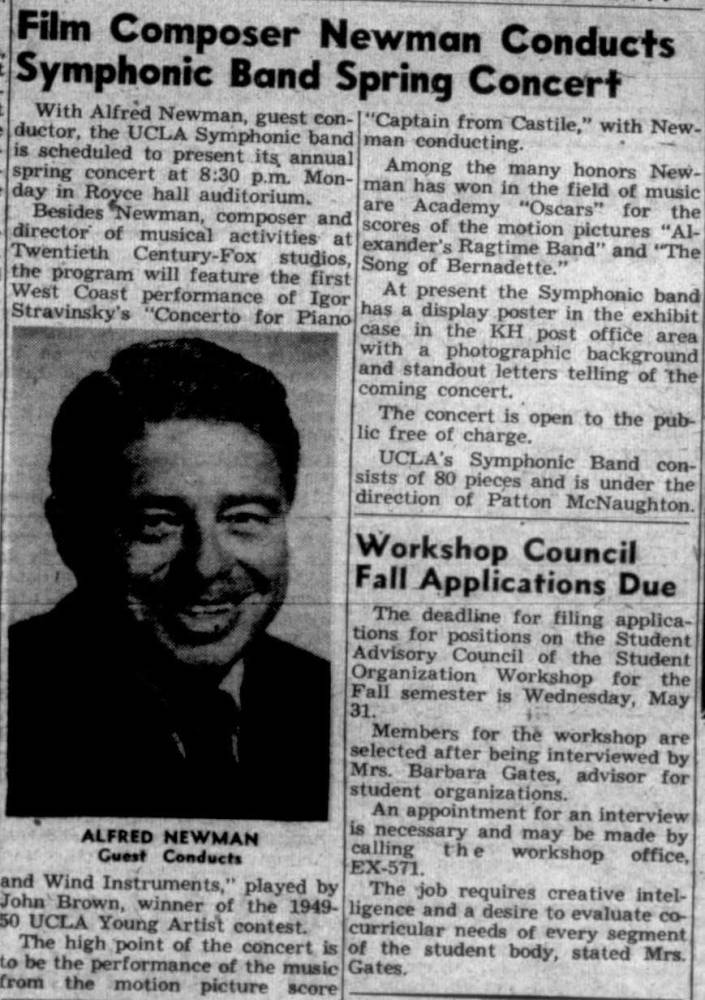 Alfred Newman conducts spring concert, May 25, 1950