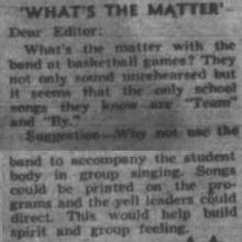 Letter - "What's the matter with the band at basketball games?" March 2, 1950