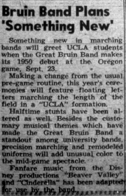 Band plans new formations, September 13, 1950