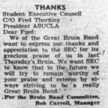 Letter of thanks from Band Manager Bob Carroll, October 2, 1950