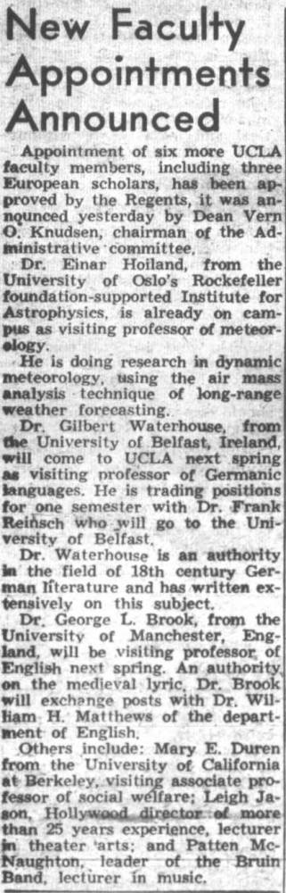 New faculty appointments: Patton McNaughton, lecturer. December 4, 1950