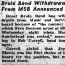 Bruin Band withdraws from Music Service Board, May 17, 1951