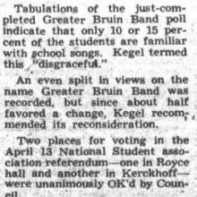 Poll results indicate lack of familiarity with school songs, April 5, 1951