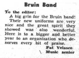 Student praises Band uniforms, November 8, 1951