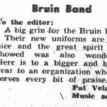 Student praises Band uniforms, November 8, 1951