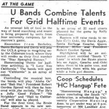 Band appears in new uniforms, combines with Cal, Davis, UCSB bands. November 2, 1951