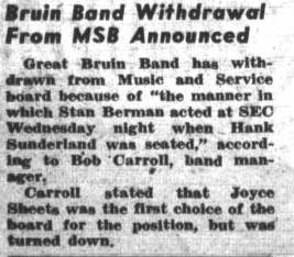 Bruin Band withdraws from Music Service Board, May 17, 1951