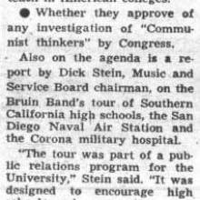 Dick Stein offers report of Band tour, May 6, 1953