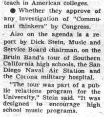 Dick Stein offers report of Band tour, May 6, 1953