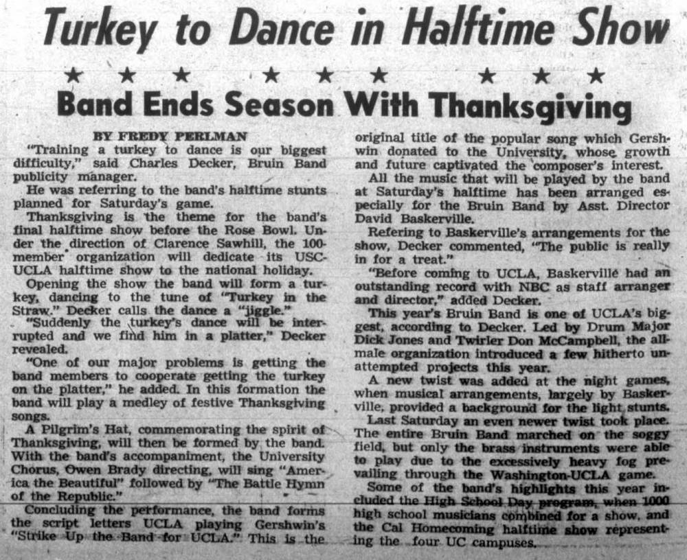 Band ends season with Thanksgiving show, November 20, 1953