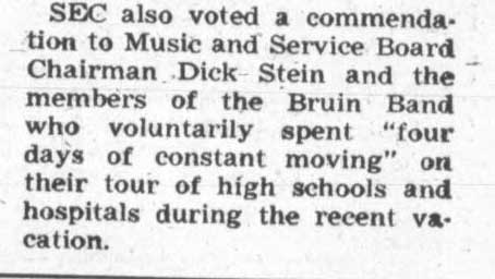 Commendation to Bruin Band for tour, May 7, 1953