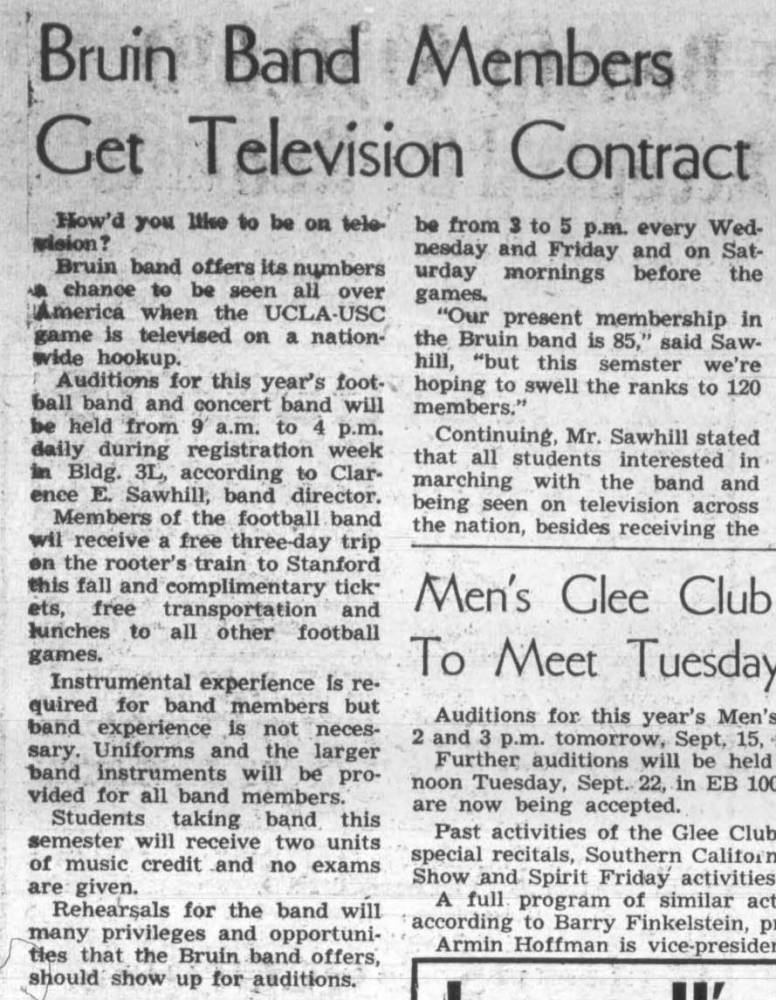 "Bruin Band members get television contract," September 14, 1953