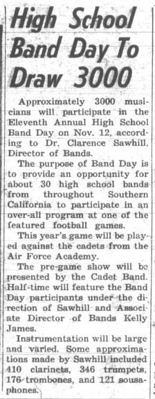 11th Annual High School Band Day, October 14, 1960