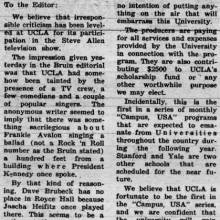 Editorial mentions Band's appearance on Steve Allen show, December 15, 1961