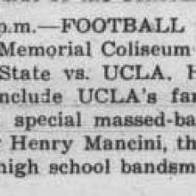 Henry Mancini to be guest at Band Day, October 6, 1962