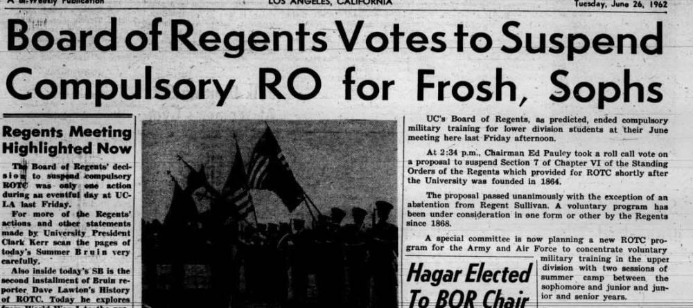 University of California suspends mandatory ROTC, June 26, 1962