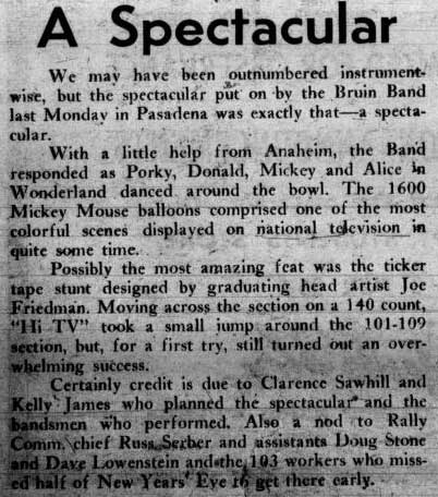 1962 Rose Bowl review, "A Spectacular." January 4, 1962