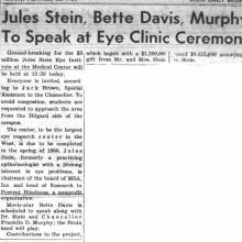 Band performs at opening of Jules Stein Eye Clinic, Bette Davis speaks. September 22, 1964