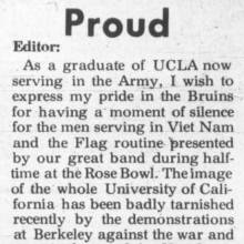 Alumnus serving in Army thanks Band for Flag Ceremony in 1966 Rose Bowl, February 11, 1966