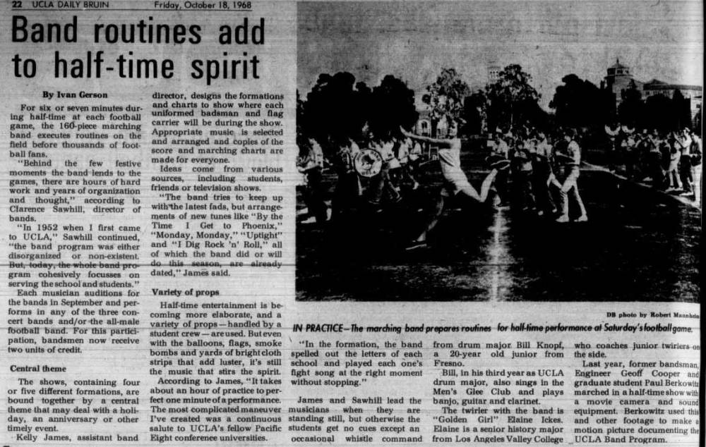 Band article - halftime shows, October 16, 1968