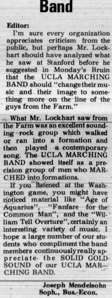 Response to criticism about Band, November 7, 1969