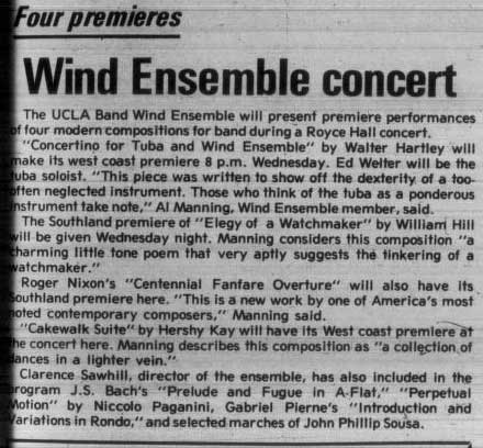 Wind Ensemble concert, November 15, 1971