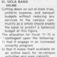 Registration fee taskforce recommends Band engage in an increased minority program and admit women, April 16, 1971