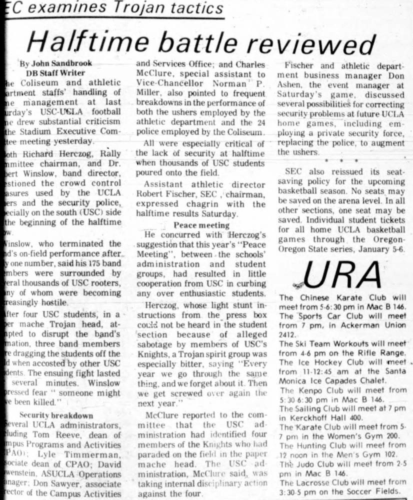 Halftime battle at USC game reviewed, November 21, 1972