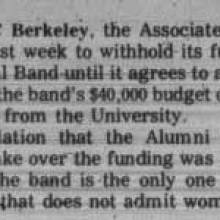 Cal's ASUC withholds funding to Cal Band until it admits women, January 18, 1973