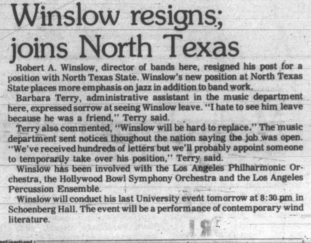 Robert Winslow resigns, May 21, 1975