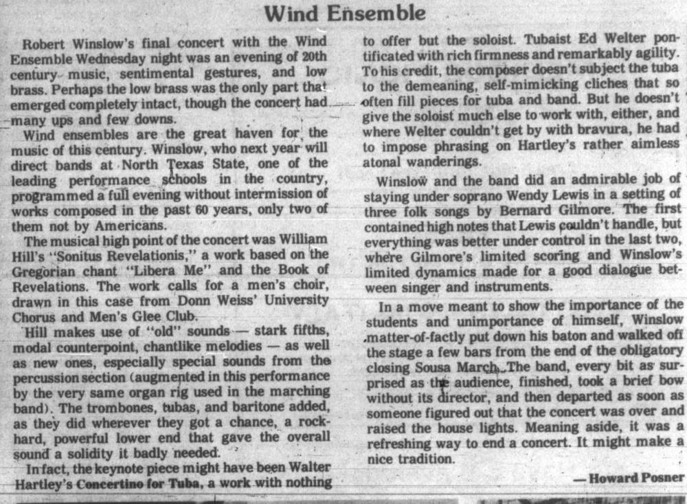 Robert Winslow's final concert, May 28, 1975